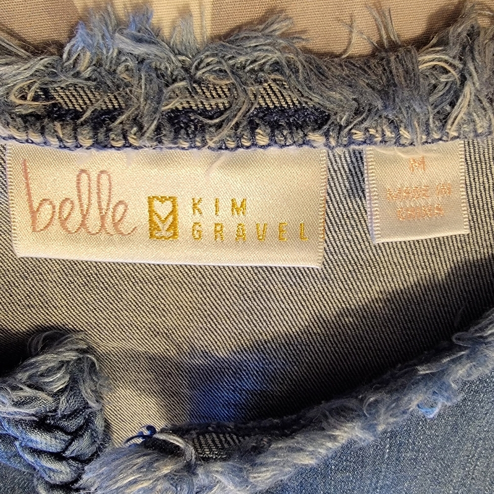 Belle by Kim Gravel‎ Braided Open Front Jean Jacket Medium Frayed Edges - Picture 3 of 9